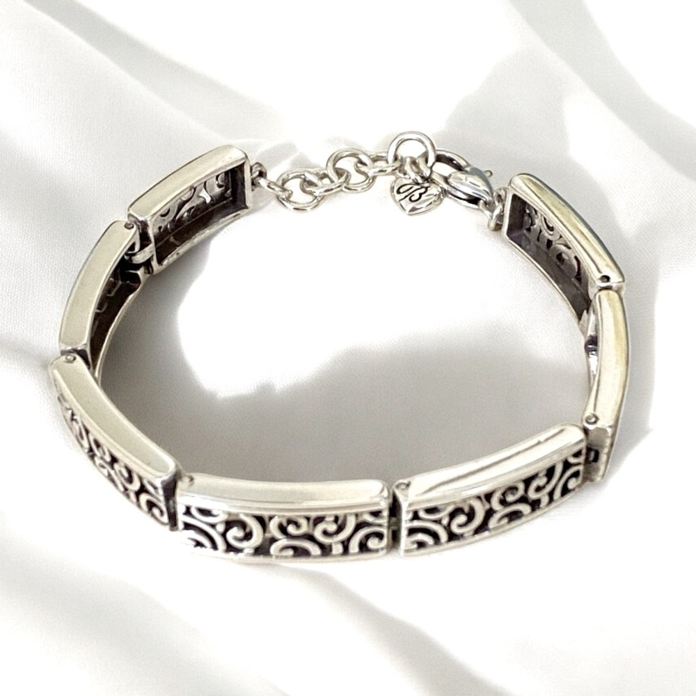 Brighton Deco Lace Open Swirl Silver Panel Filigree Adjustable Bracelet - Picture 2 of 5